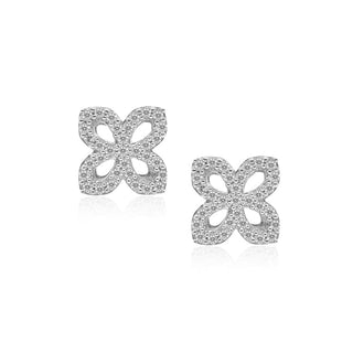 1/6 Carat Diamond Flower Earrings in Sterling Silver