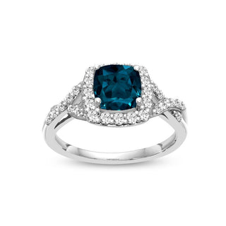 1.56 Carat Genuine London Blue Topaz & White Topaz Ring in Sterling Silver