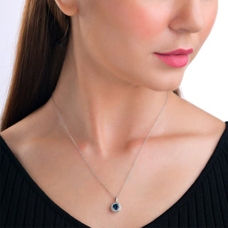 1.18 Carat Genuine London Blue Topaz & White Topaz Pendant in Sterling Silver - 18"